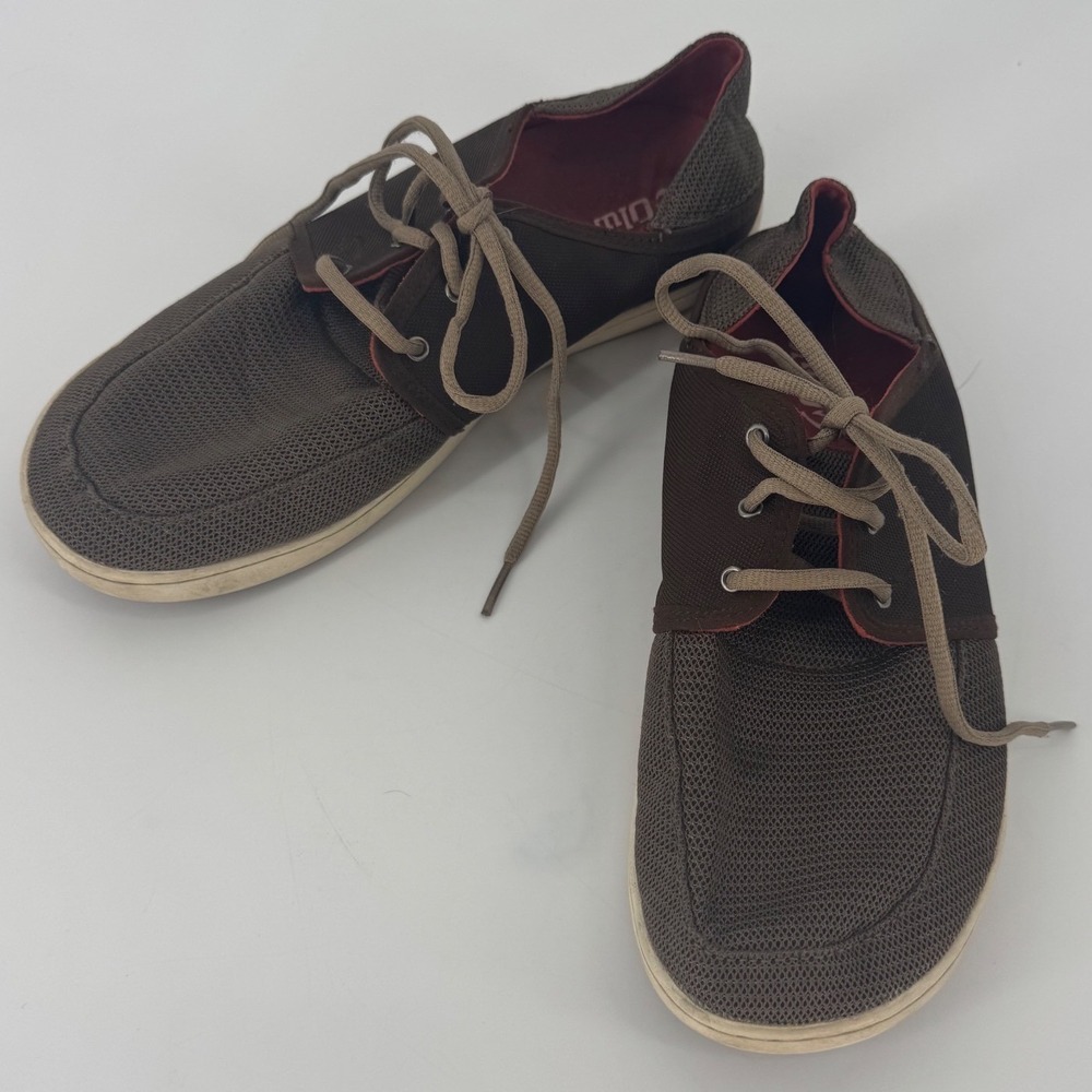 OluKai Nohea Moku Mens 9 Boat Shoe Sneaker Brown Mesh Drop-In Heel